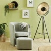 Fauteuil cabriolet et pouf CLAYTON tissu Soro gris clair