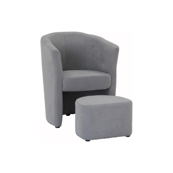 Fauteuil cabriolet et pouf CLAYTON tissu Soro gris clair – Image 2