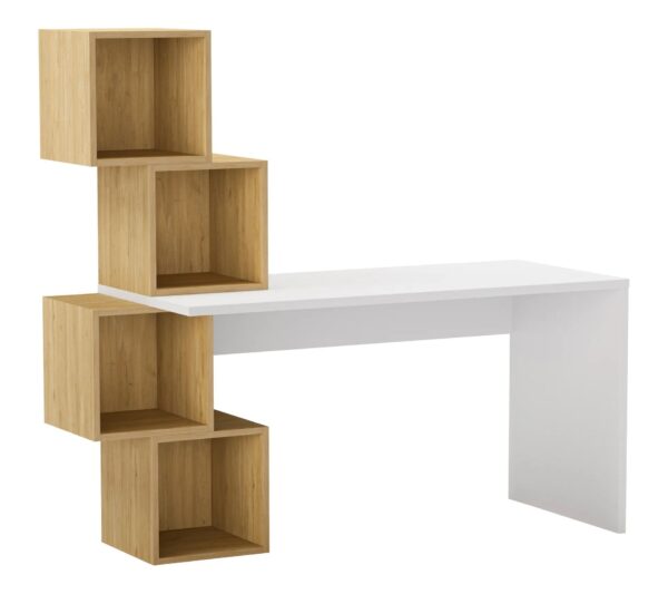 Bureau 4 étagères CUBIK imitation chêne blanc – Image 5