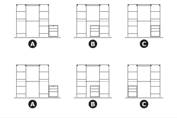 Kit dressing 2 colonnes avec bloc tiroirs Mobil blanc H. 199,4 x l. 200 x P. 40,4 cm – Image 2