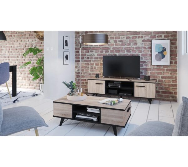 Meuble TV WAYNE Imitation chêne et noir – Image 7