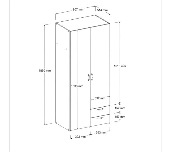 Armoire DAILY2 avec 2 portes 2 tiroirs imitation Chêne sonoma et blanc – Image 8