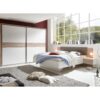 Lit 160x200 cm avec chevets suspendus GRAVITA imitation chêne et blanc