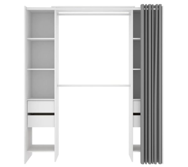 Armoire Dressing Extensible Avec Rideau + 4 Tiroirs Coloris Blanc - L. 100-180 X H. 203 X P. 50 Cm – Image 4