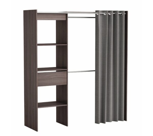 Armoire dressing extensible avec rideau MOKA imitation chêne foncé wengé – Image 3