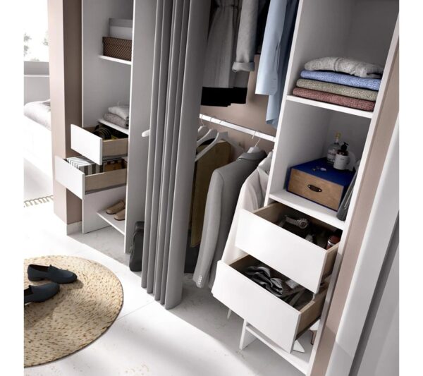Armoire Dressing Extensible Avec Rideau + 4 Tiroirs Coloris Blanc - L. 100-180 X H. 203 X P. 50 Cm – Image 2