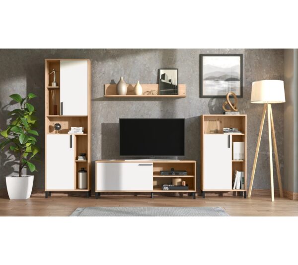 Ensemble meuble TV CANTAL (4 éléments) imitation chêne et blanc – Image 2