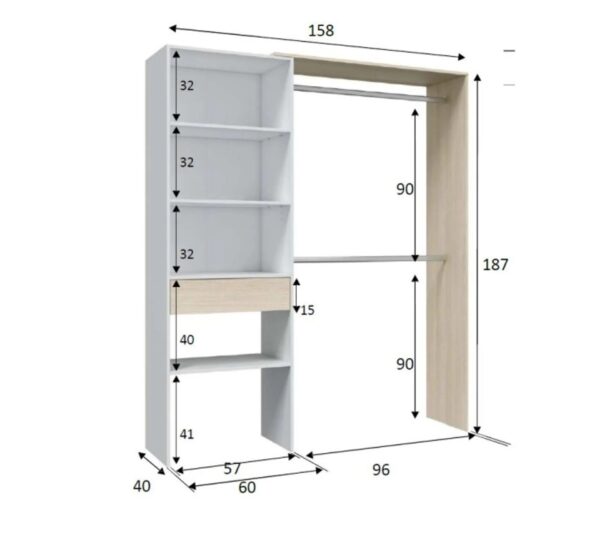 Aménagement Dressing Réversible Blanc/chêne - Daji - L 158 X L 40 X H 187 Cm – Image 4