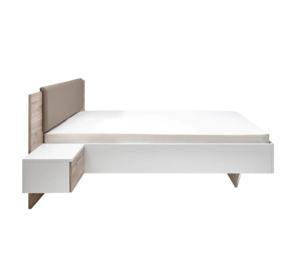 Lit 160x200 cm avec chevets suspendus GRAVITA imitation chêne et blanc – Image 3