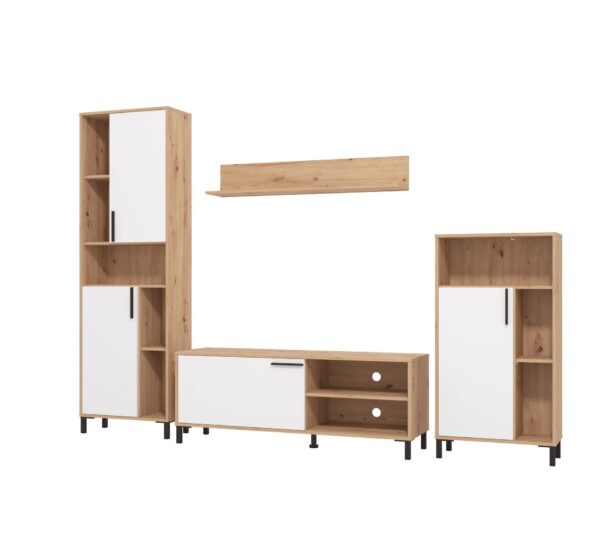 Ensemble meuble TV CANTAL (4 éléments) imitation chêne et blanc – Image 3