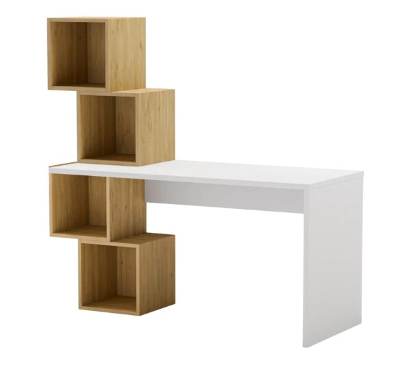 Bureau 4 étagères CUBIK imitation chêne blanc – Image 3