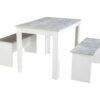 Ensemble table à manger et 2 bancs design PASTA Blanc et imitation béton – Image 2