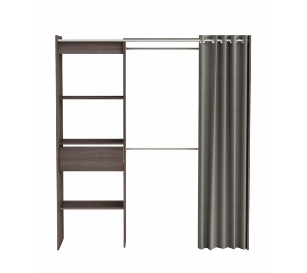 Armoire dressing extensible avec rideau MOKA imitation chêne foncé wengé – Image 4