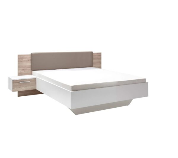 Lit 160x200 cm avec chevets suspendus GRAVITA imitation chêne et blanc – Image 4