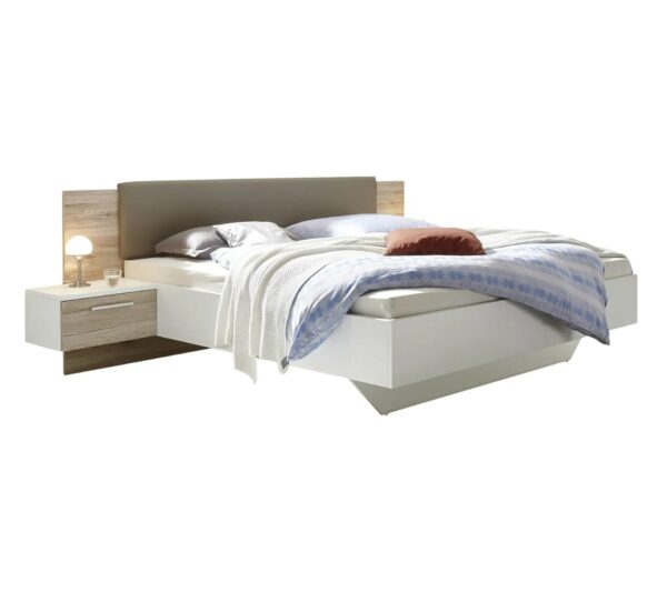 Lit 160x200 cm avec chevets suspendus GRAVITA imitation chêne et blanc – Image 5