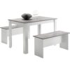 Ensemble table à manger et 2 bancs design PASTA Blanc et imitation béton – Image 8