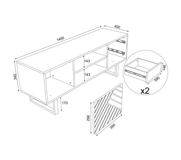 Meuble TV 140cm VANIA imitation chêne – Image 8