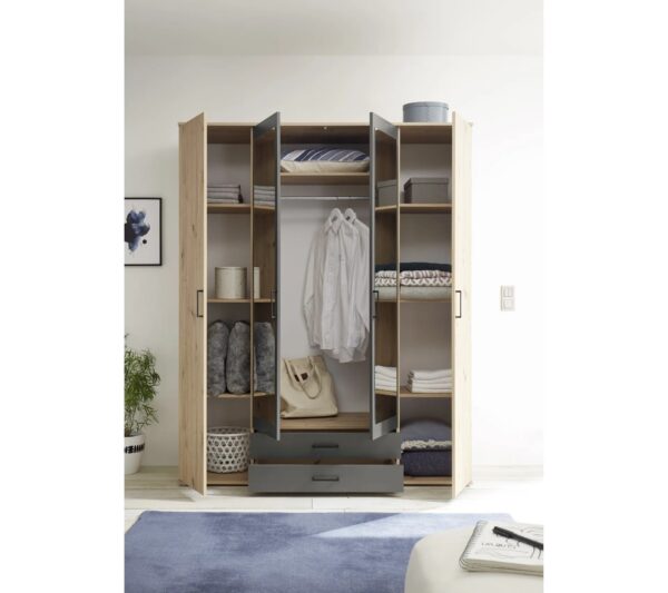 Armoire avec penderie et tiroirs ARTY imitation chêne et gris – Image 2