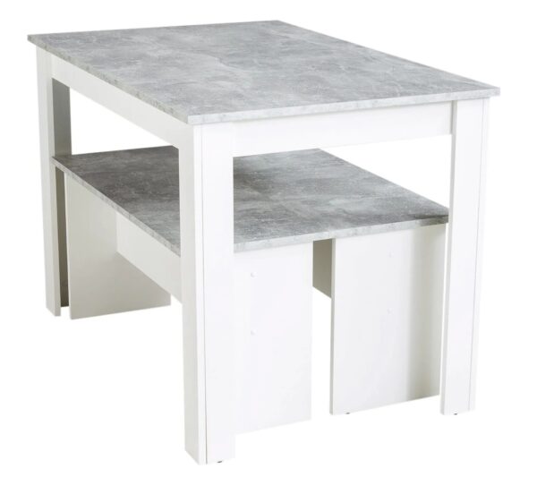 Ensemble table à manger et 2 bancs design PASTA Blanc et imitation béton – Image 6